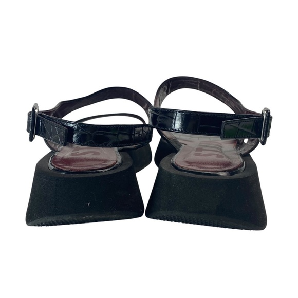 STAUD Nicky Platform Sandals in Crocodile-Embossed Leather Slingback Black Sz 37 - Picture 6 of 10